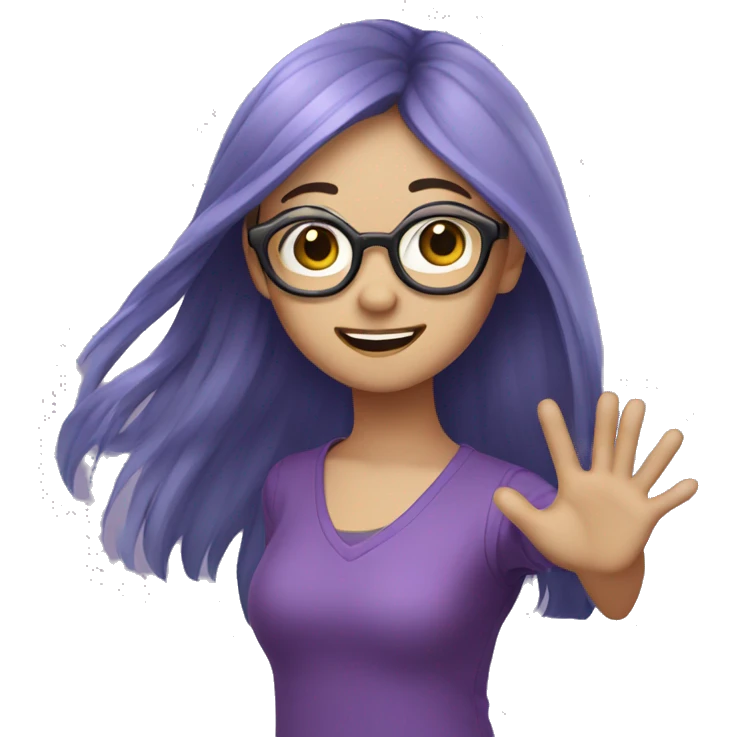 asian girl with long purple hair and glasses waving her hand  emoji