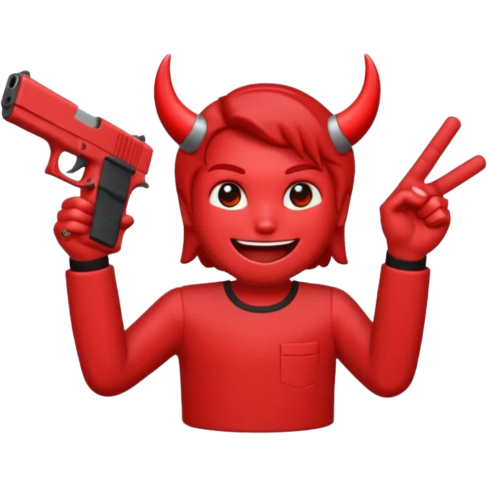 Emoji de cara de demonio con una glock 18 en la mano emoji