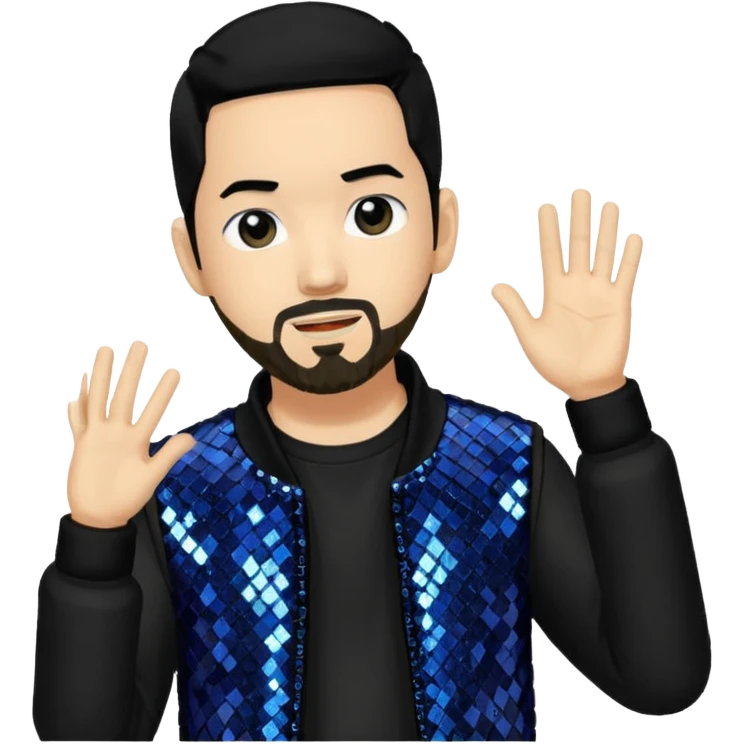 Mike Shinoda with black hair, black sequin tour outfit  emoji