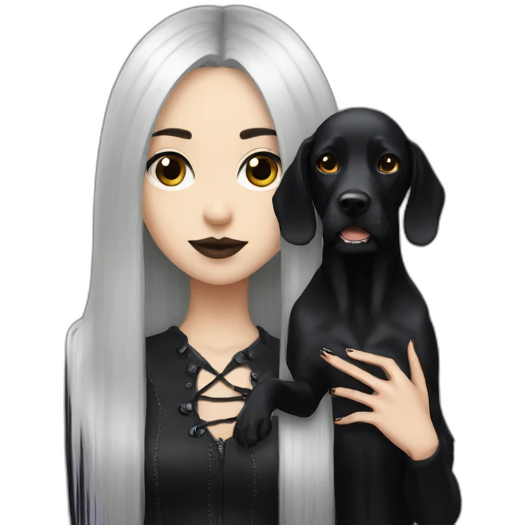 goth girl, long hair, with a black dog emoji