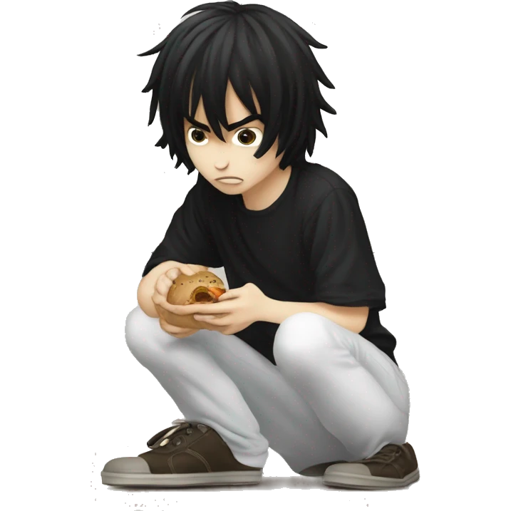 L Lawliet death note squat and eating emoji