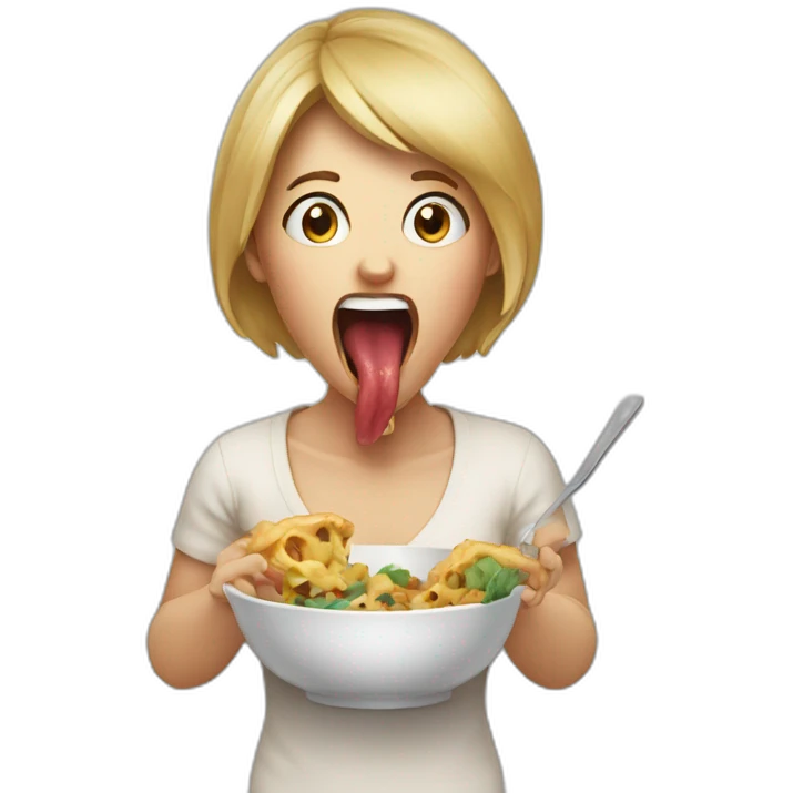 Woman with his mouth open as if he's pretending to eat the thing it is facing emoji