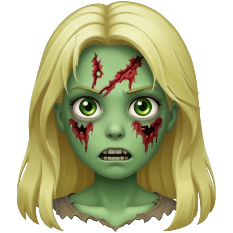 girl zombie with blonde long hair green skin and with no angry face emoji
