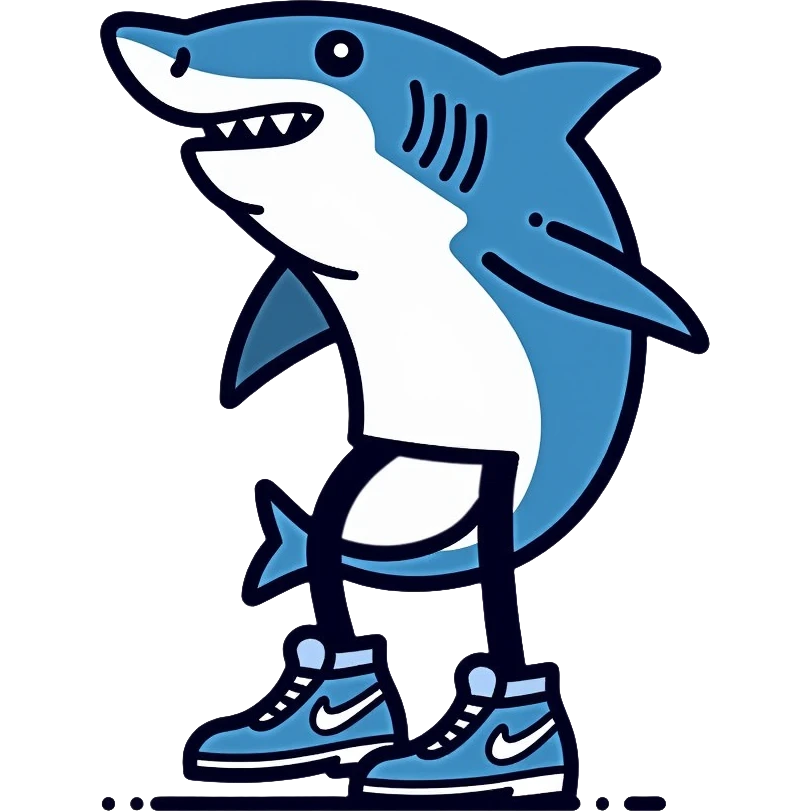 Shark with legs wearing blue Nike shoes emoji
