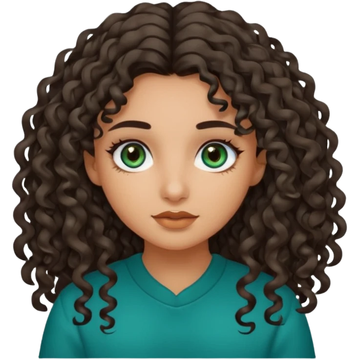 Girl with olive skin, teal eyes, and dark loose curly long hair emoji