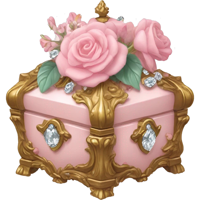Pale pink Rococo Treasure box filled with wet flowers and diamonds emoji