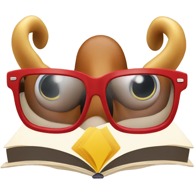 A big Red Bull with bifocals reading a book. emoji
