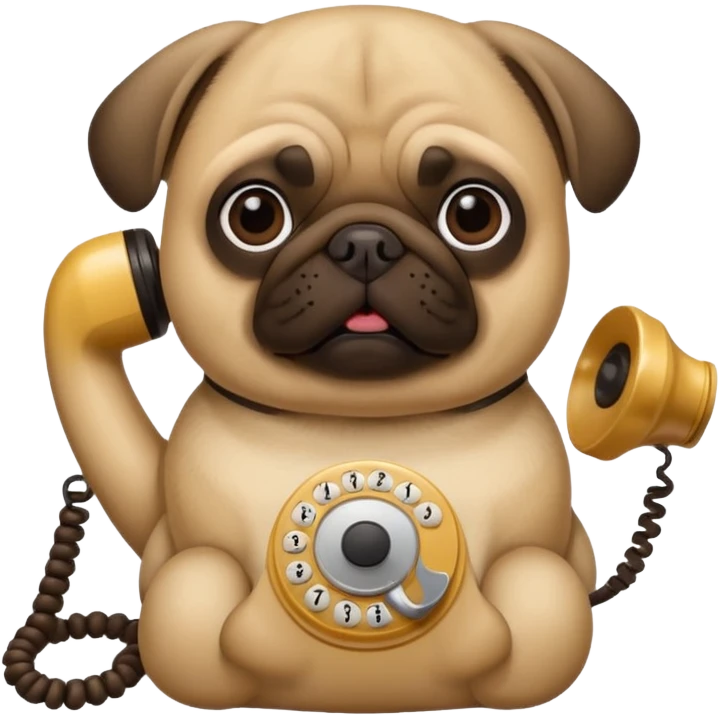 a pug holding a classical telephone to its ear emoji