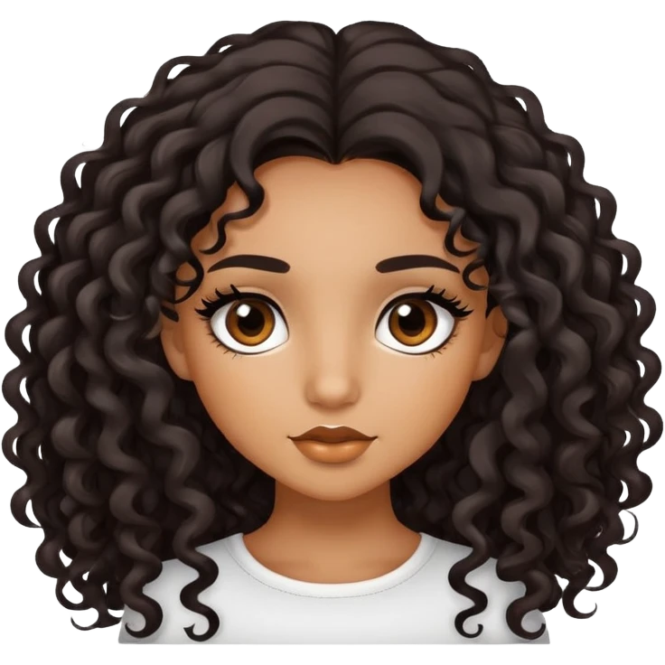 Caramel skinned girl with black curly long 4c hair and dark brown eyes with false lashes  emoji