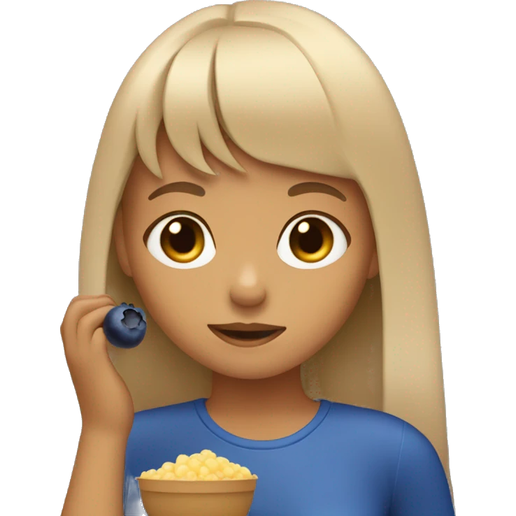 tan girl with bangs eating blueberries emoji