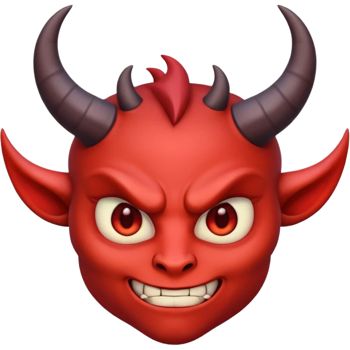 Demon cartoon emoji character, confident and edgy expression, sharp eyes, subtle smirk, small curved horns, clean stylized face, not cute, not scary, balanced dark and saturated colors, bold shapes, modern emoji-style illustration, high contrast, strong character presence emoji