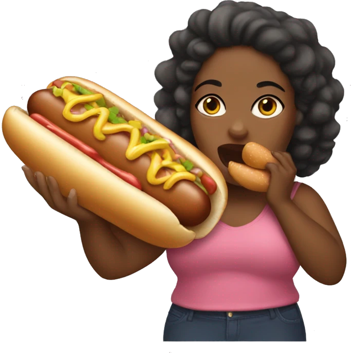 Fat Black girl eating  a hot dog  emoji