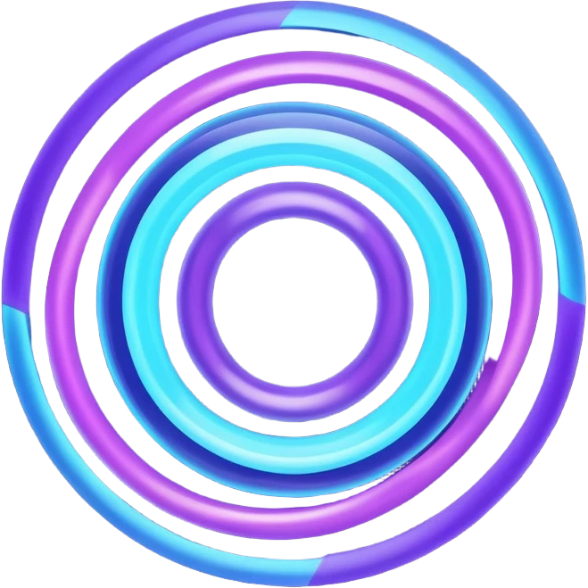 Futuristic retry symbol for a game: glowing circular energy ring with a rotating neon core, vibrant blue and violet Virtuosa colors, smooth soft shapes like a friendly floating orb, dynamic swirl effect suggesting a restart. Playful, modern, high-tech. No text. Full background. emoji