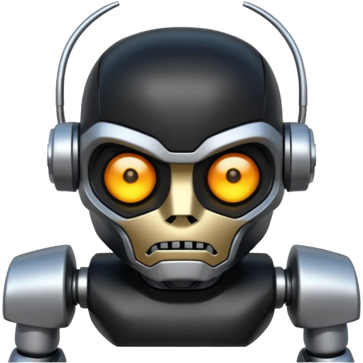 Make robot and wearing a black t shirt and angry emoji