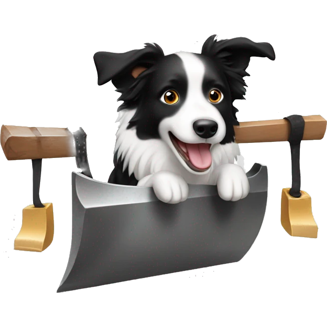 Anvil with border collie jumping over emoji
