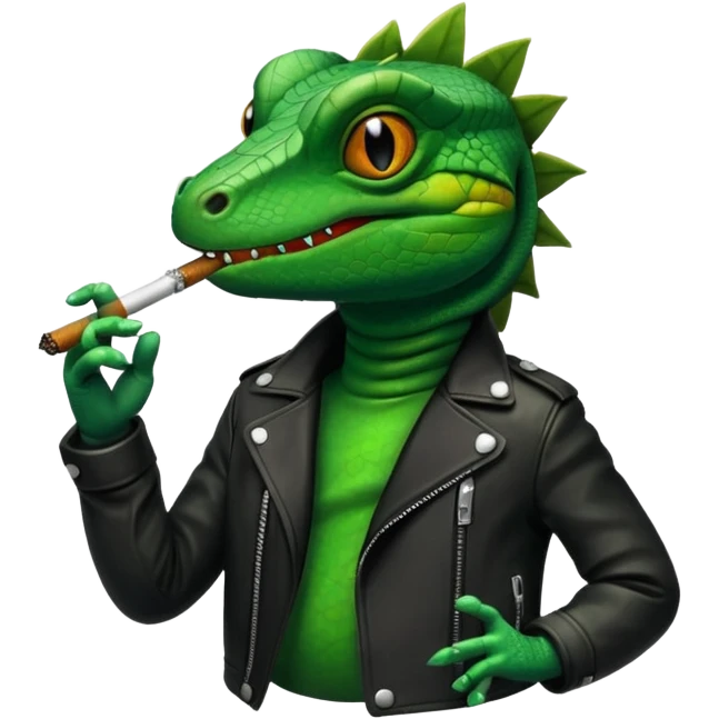 Lizard in a black jacket smoking a blunt emoji