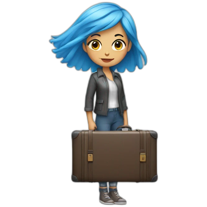 Blue-haired girl with two heavy suitcases emoji