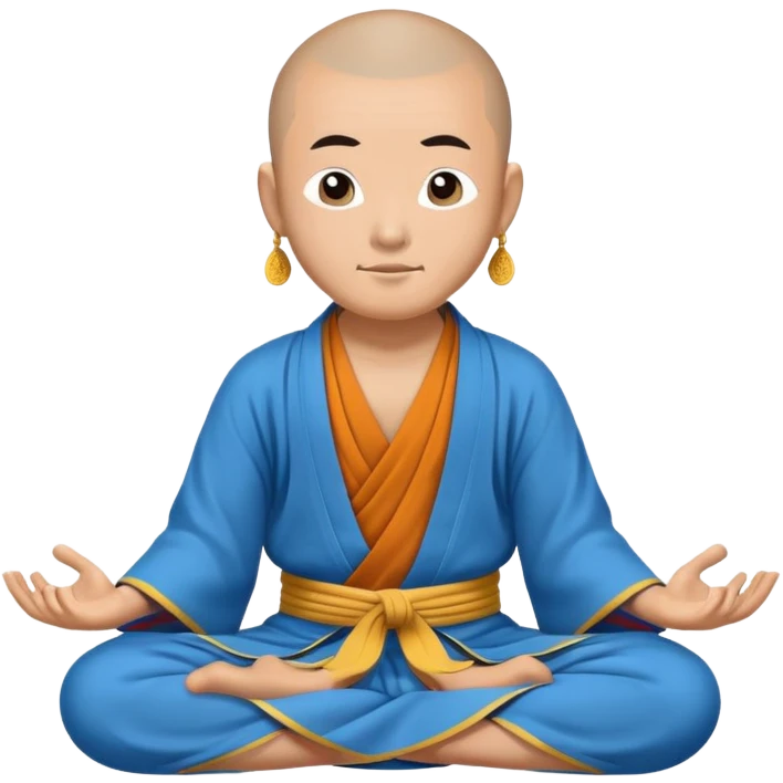 Tibetan monk floating in lotus pose in a blue kimono emoji
