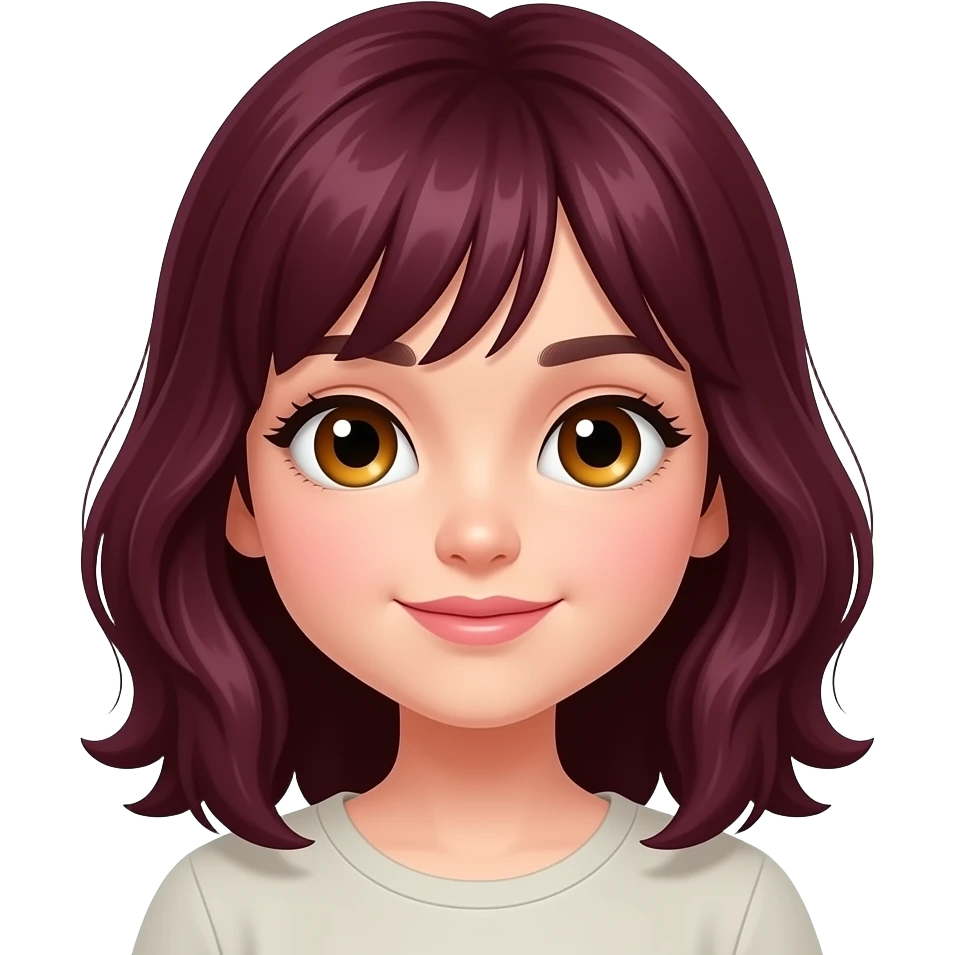 A cute girl with burgundy dark brown hair with amber eyes emoji