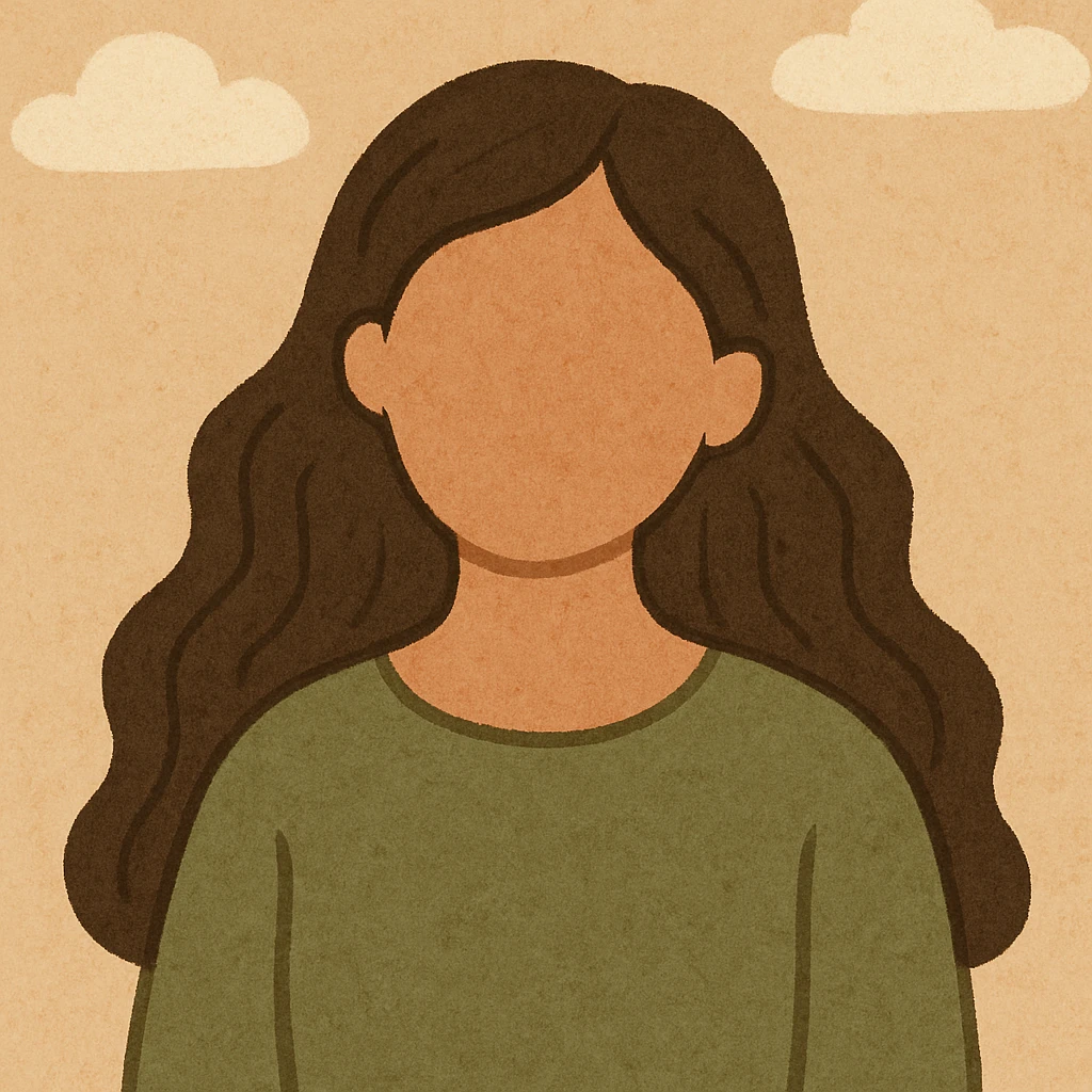 faceless Asian woman with long wavy hair, minimalist flat color style emoji