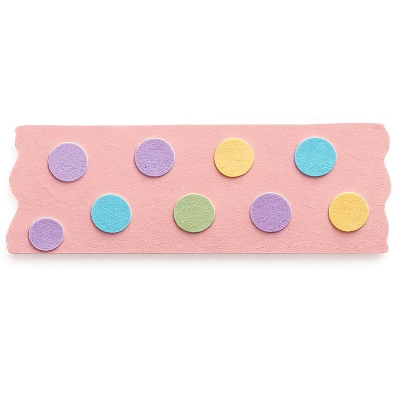 soft pastel decorative paper washi tape strip with polka dots, pink background emoji