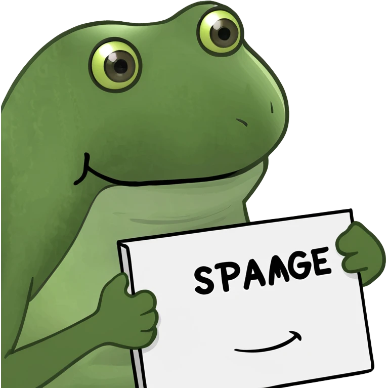 bufo frog emoji holding a sign that says SPAMGAGE emoji