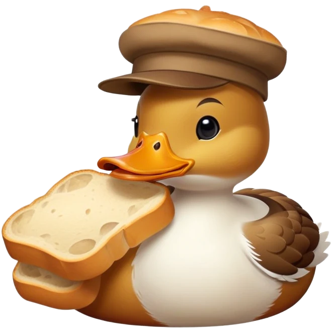 duck wearing bread as a hat emoji