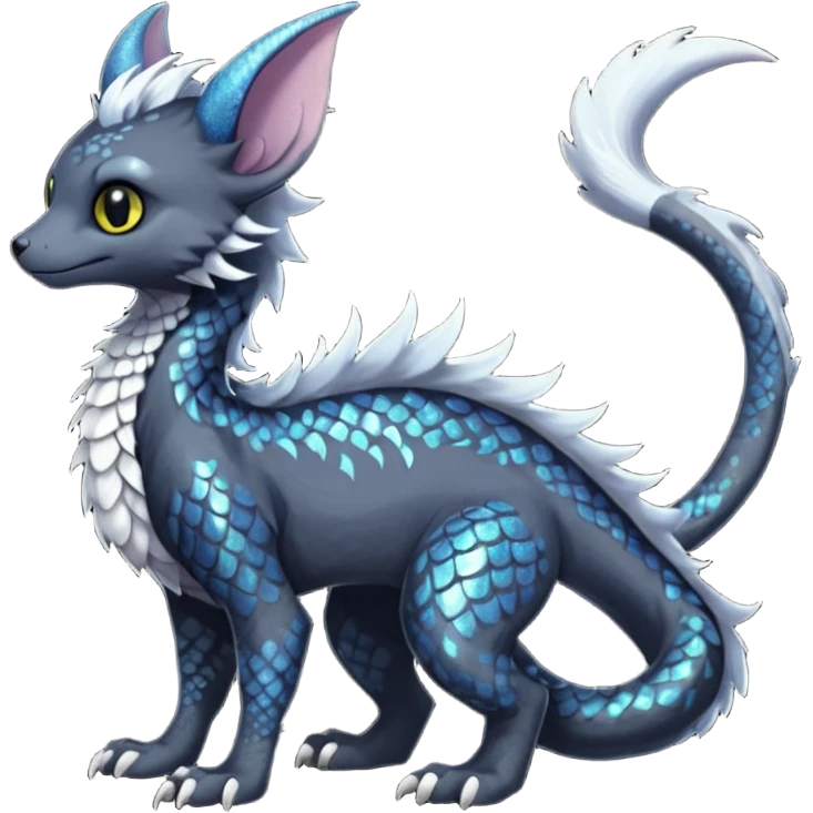 Feral Rare Fantasy Darkg gothic spooky  sparkly shiny Draco-Vernid-Trico-species by LiLaiRa, random markings, tufted tail, tufted ears, full body emoji