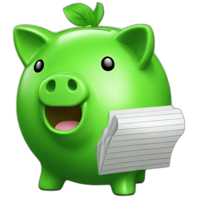 green piggybank with notepad emoji