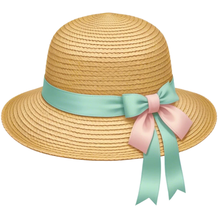 A woven sun hat with a pastel ribbon emoji