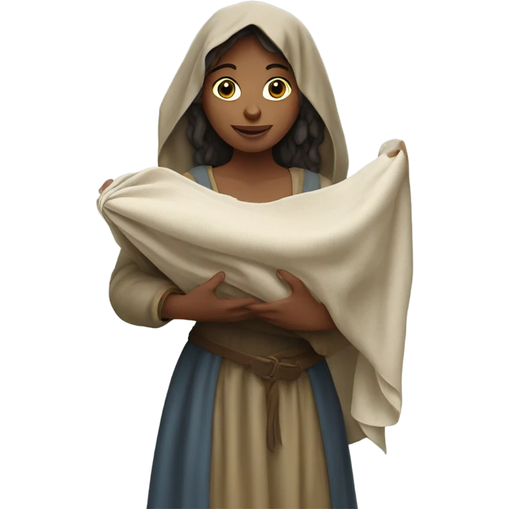 young medieval woman holding a large open cloth emoji