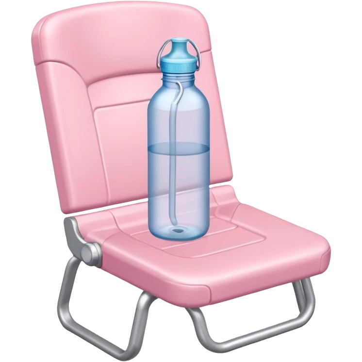 Pastel pink water bottle placed on an airport waiting chair, soft background emoji