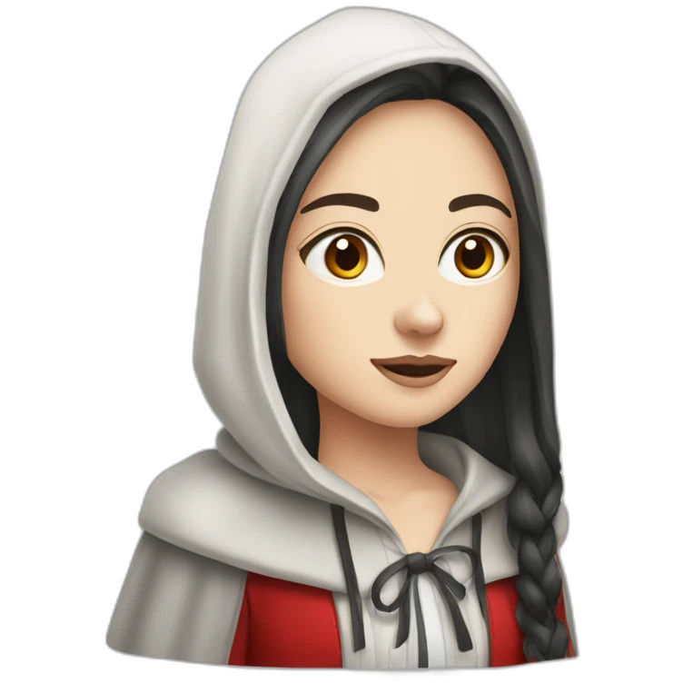 White girl long straight black hair white streak red ridding hood emoji