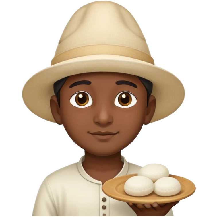 An Indian boy with a hat and idli in hand emoji