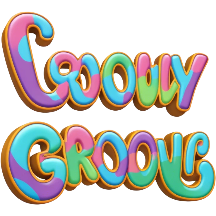 3D, psychedelic colored hippie style word “Groovy” emoji