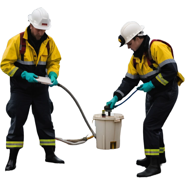 Marine geologists on ship deck battling stormy seas while retrieving ocean floor samples emoji
