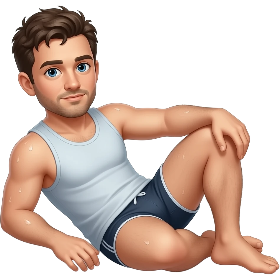 Erstelle ein etwas verschwitzten und ungepflegten Mann im tangtop und Unterhose faulenzen emoji
