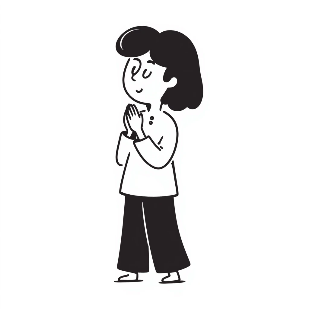 simple line hand-drawn doodle of a person praying emoji