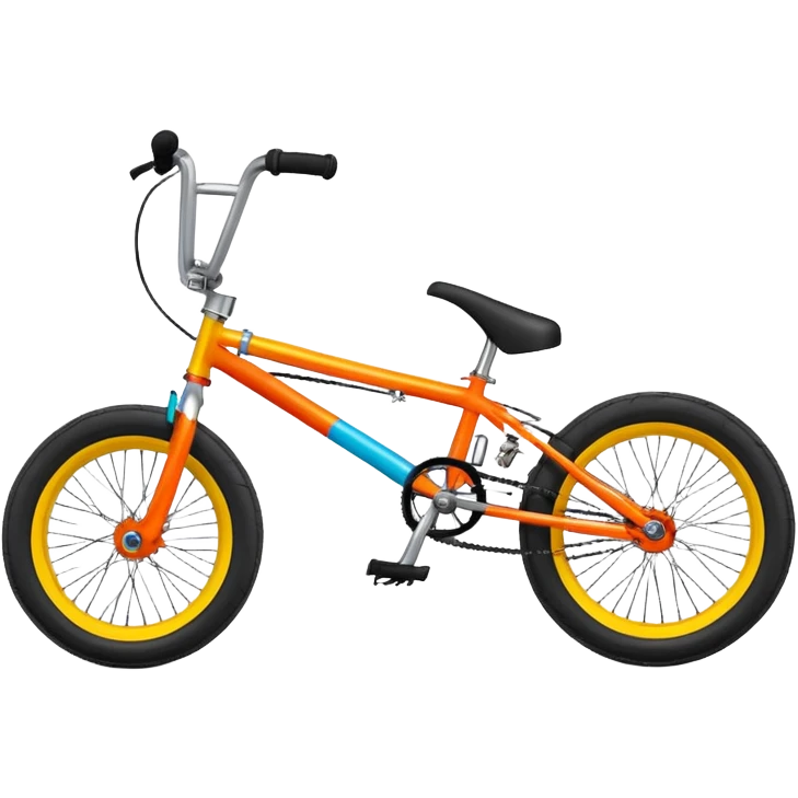 BMX stunt bike with pegs, small wheels, compact frame, bright colored BMX bicycle, trick bike, side view emoji
