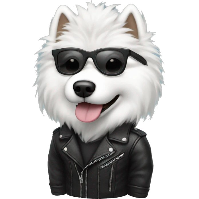 Samoyed dog wearing a leather jacket with black glasses  emoji