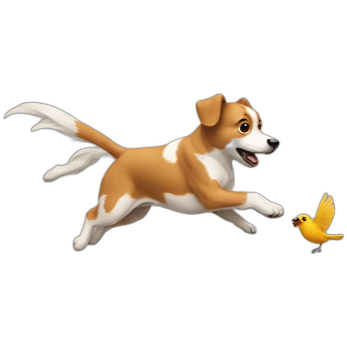 A dog chasing on a bird emoji
