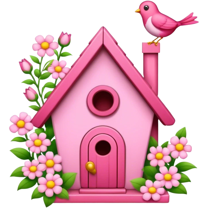 pink bird's house with flower emoji