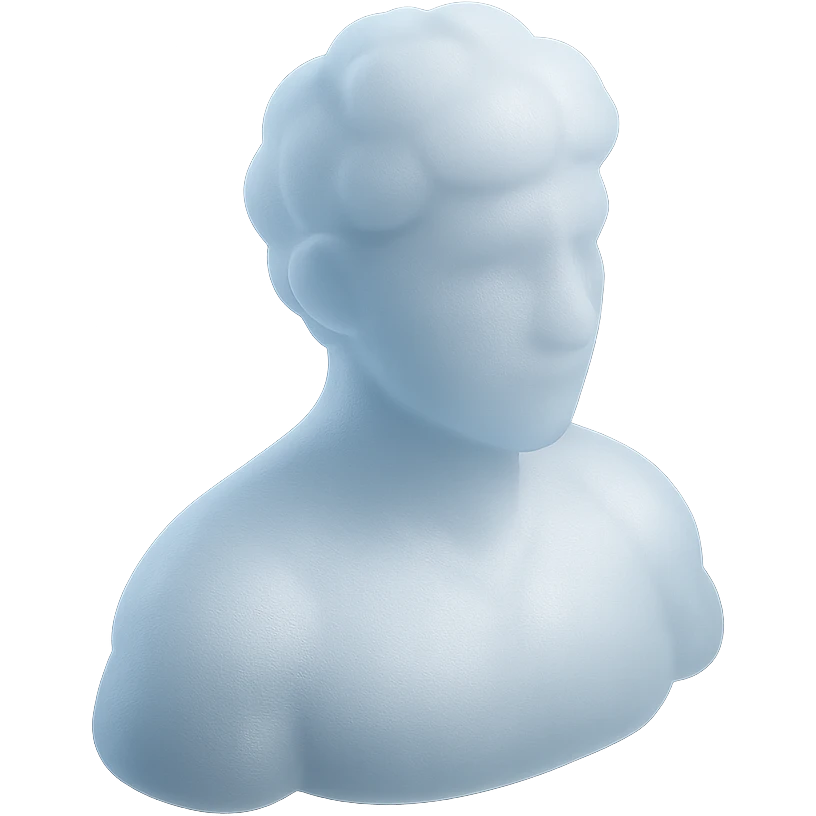 person looking straight, fully made of white fluffy convex clouds, shoulder up, matte glass style emoji