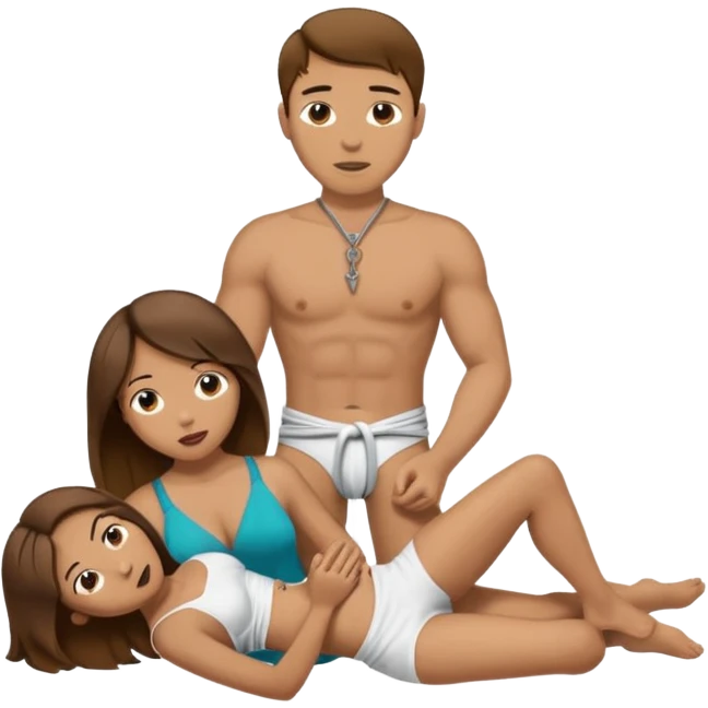 Brown hair Male submissive in chastity while tied down and is being pegged by a Hispanic female emoji