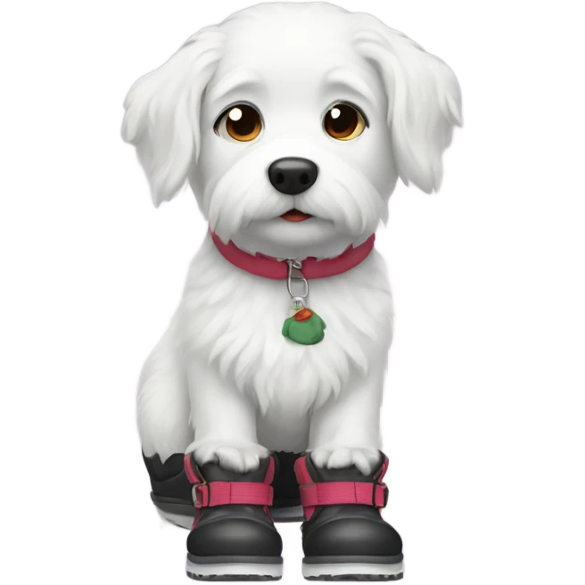 White dog in snow boots  emoji