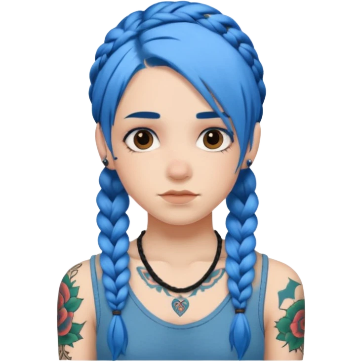 blue hair with braids and tattoos emoji