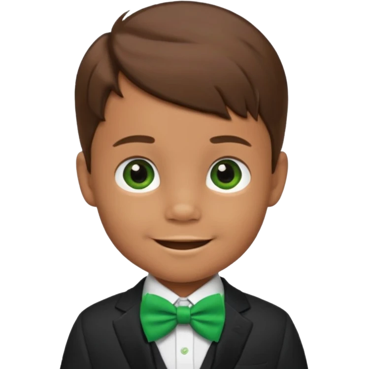 baby boy brown hair in suit, with green bow, smile emoji