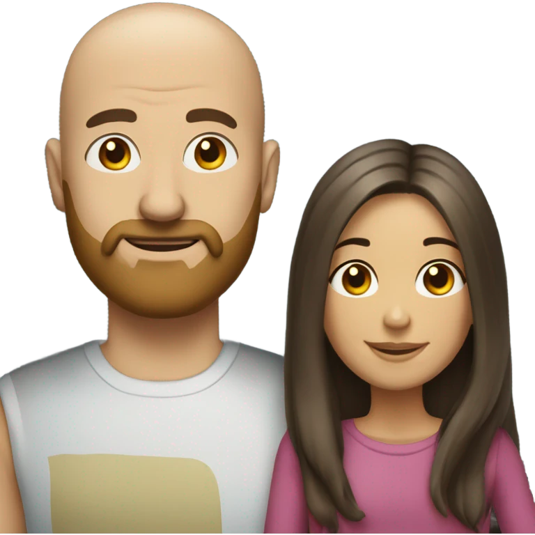 Bald man with beard and brunette girl long hair emoji
