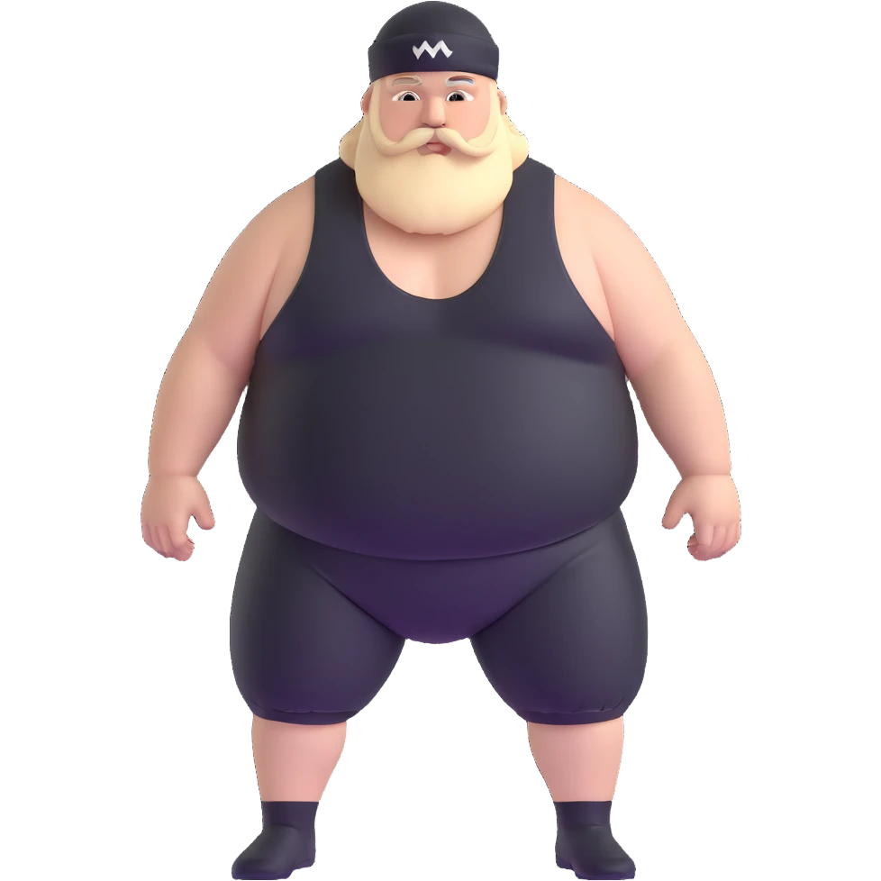 White skin fat guy with black durag, beard and mustache in wrestling singlet emoji