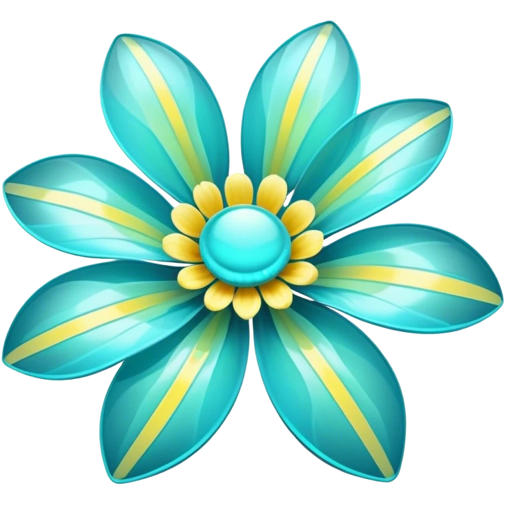 Pastel black and cyan iridescent transparent bio-luminescent flower with yellow stripes emoji